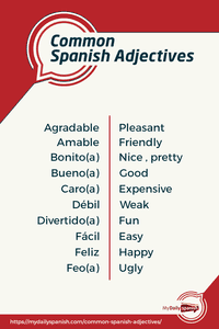 100 Most Common Spanish Adjectives [+ PDF] - My Daily Spanish